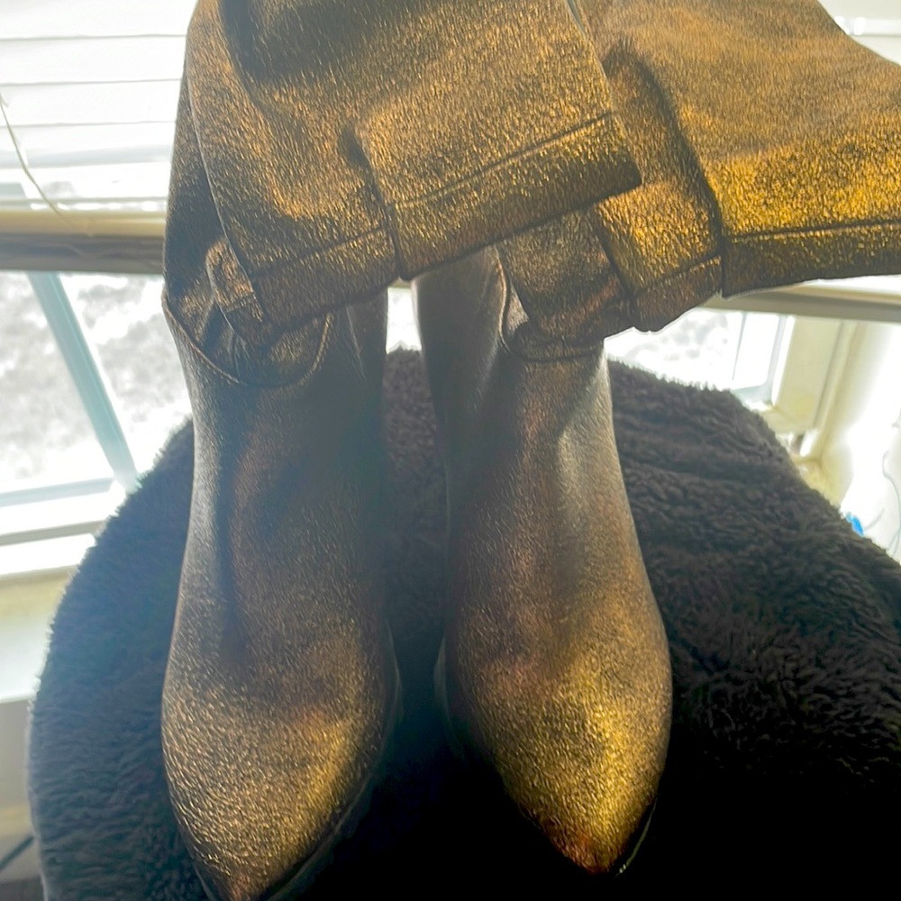 Gold rusted booties, never worn.